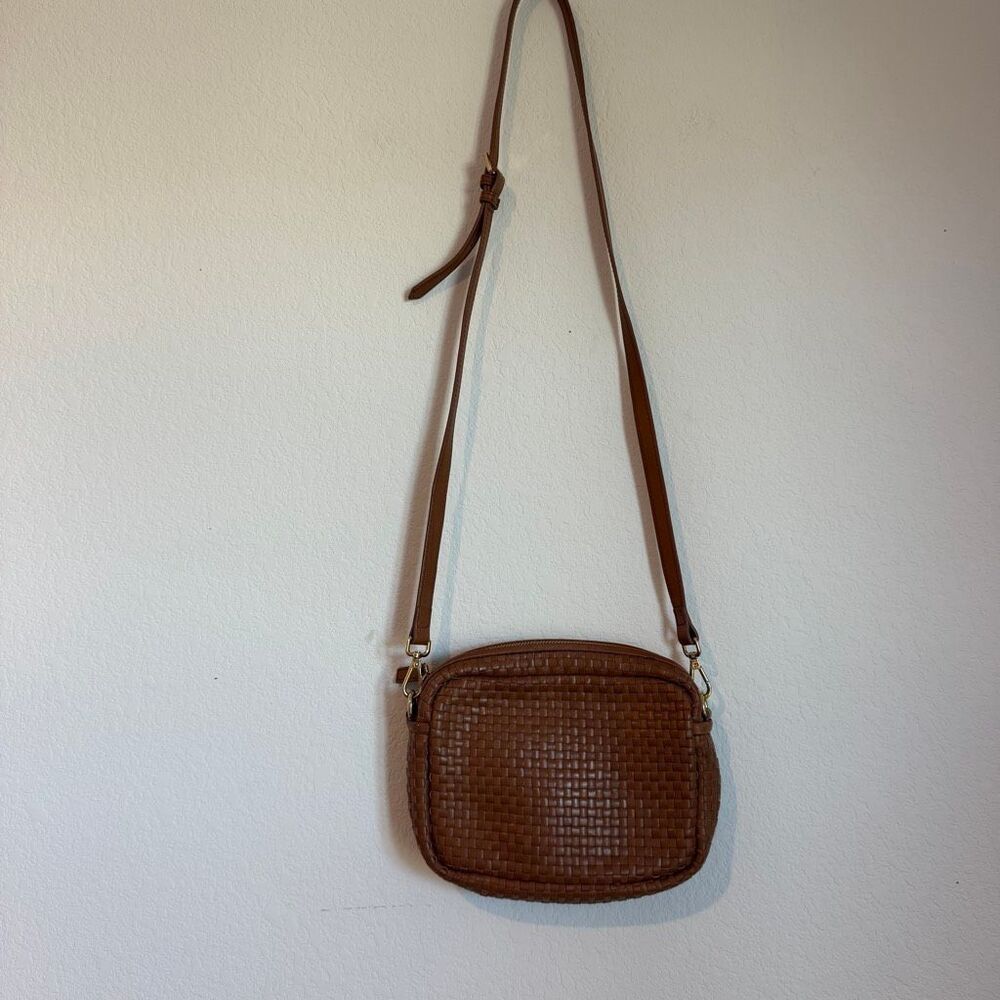 Quince Gemma Cognac Brown Italian Leather Handwoven Crossbody Bag Purse Women's
